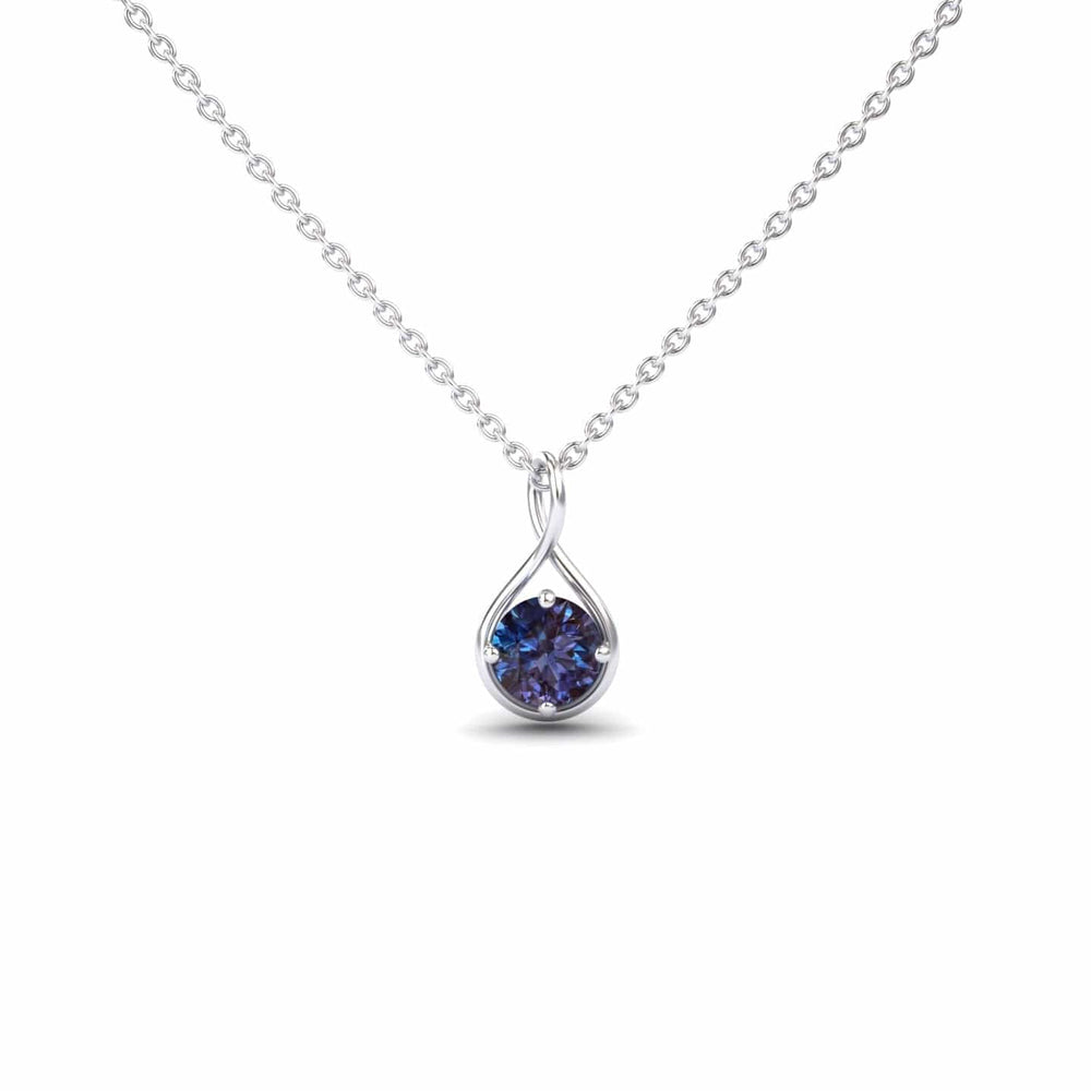 Round lab-grown alexandrite infinity teardrop necklace in 14k white gold