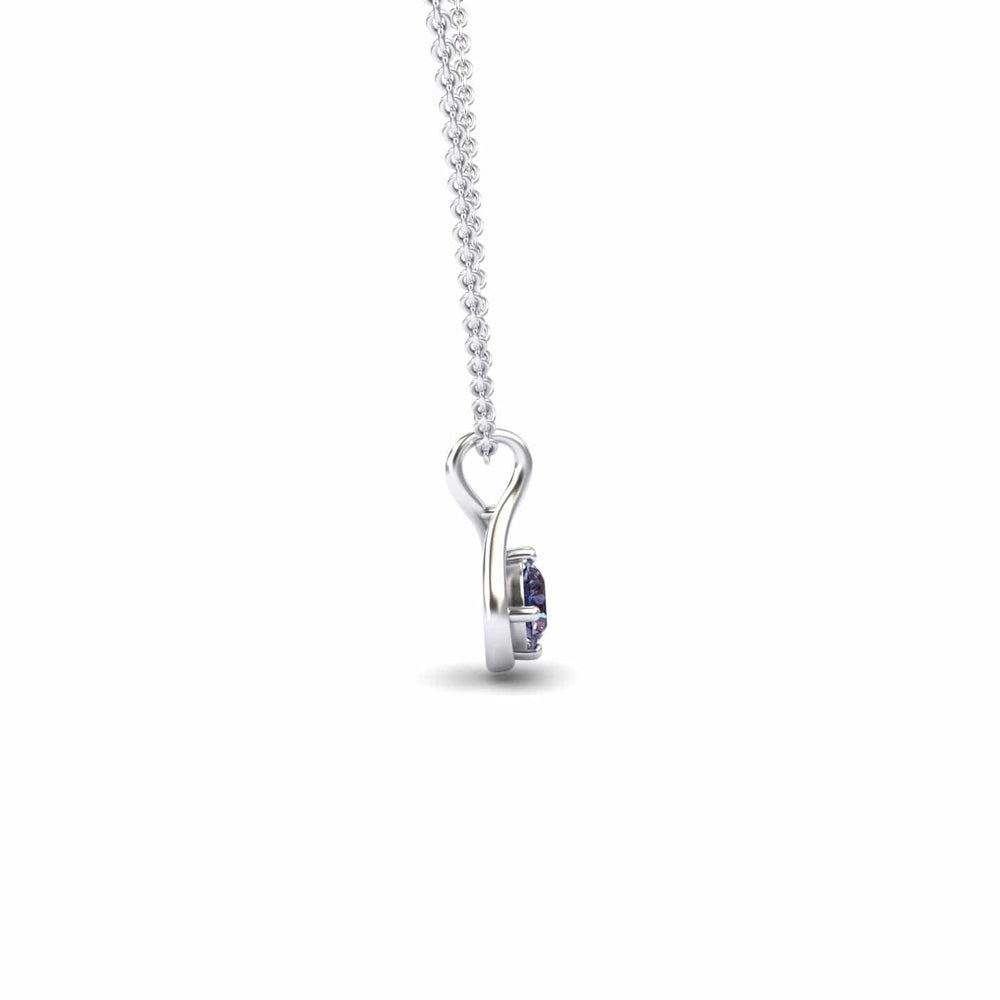 Round lab-grown alexandrite infinity teardrop necklace in 14k white gold, view 2