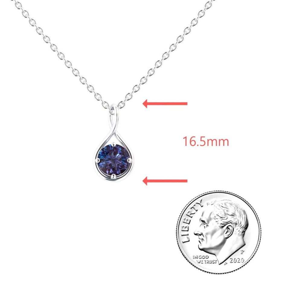 Round lab-grown alexandrite infinity teardrop necklace in 14k white gold, view 3