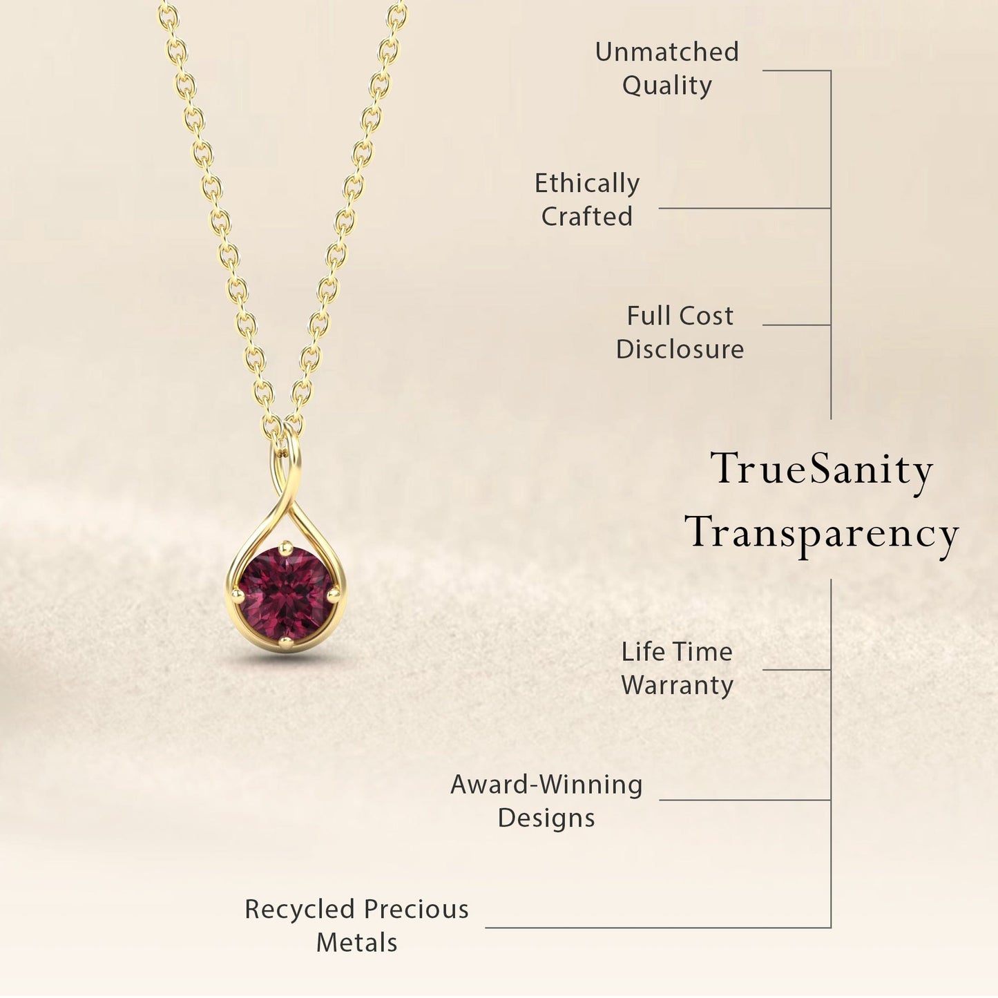 Rhodolite Garnet Infinity Teardrop Necklace - Paulina