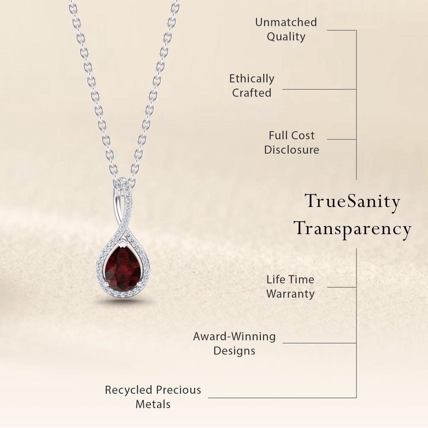 Pear Garnet & White Diamond Twist Fancy Pendant - MYSP38