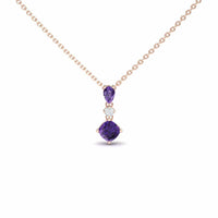 Amethyst & Diamond Three Stone Drop Necklace - Roshni