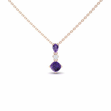 Amethyst & Diamond Three Stone Drop Necklace - Roshni