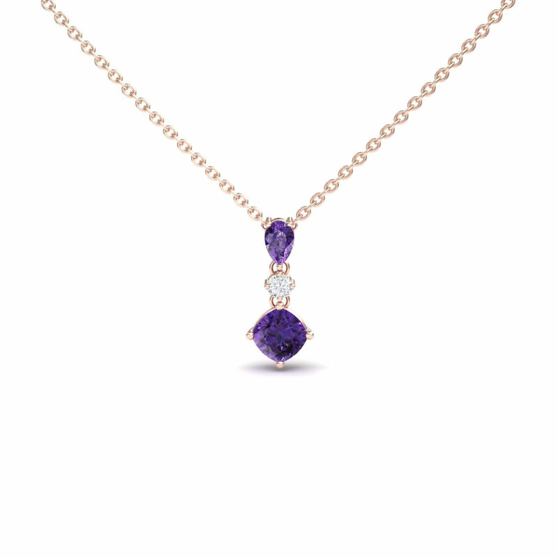 Roshni Amethyst & Diamond Three Stone Drop Necklace
