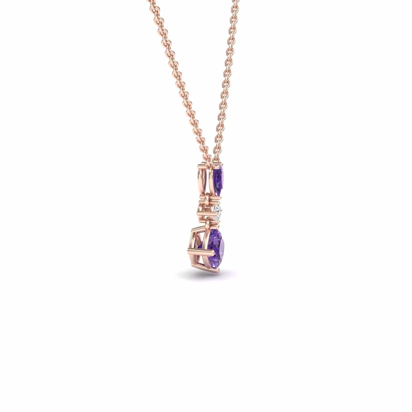 Amethyst & Diamond Three Stone Drop Necklace - Roshni