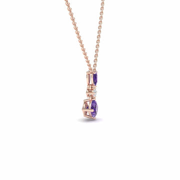 Amethyst & Diamond Three Stone Drop Necklace - Roshni