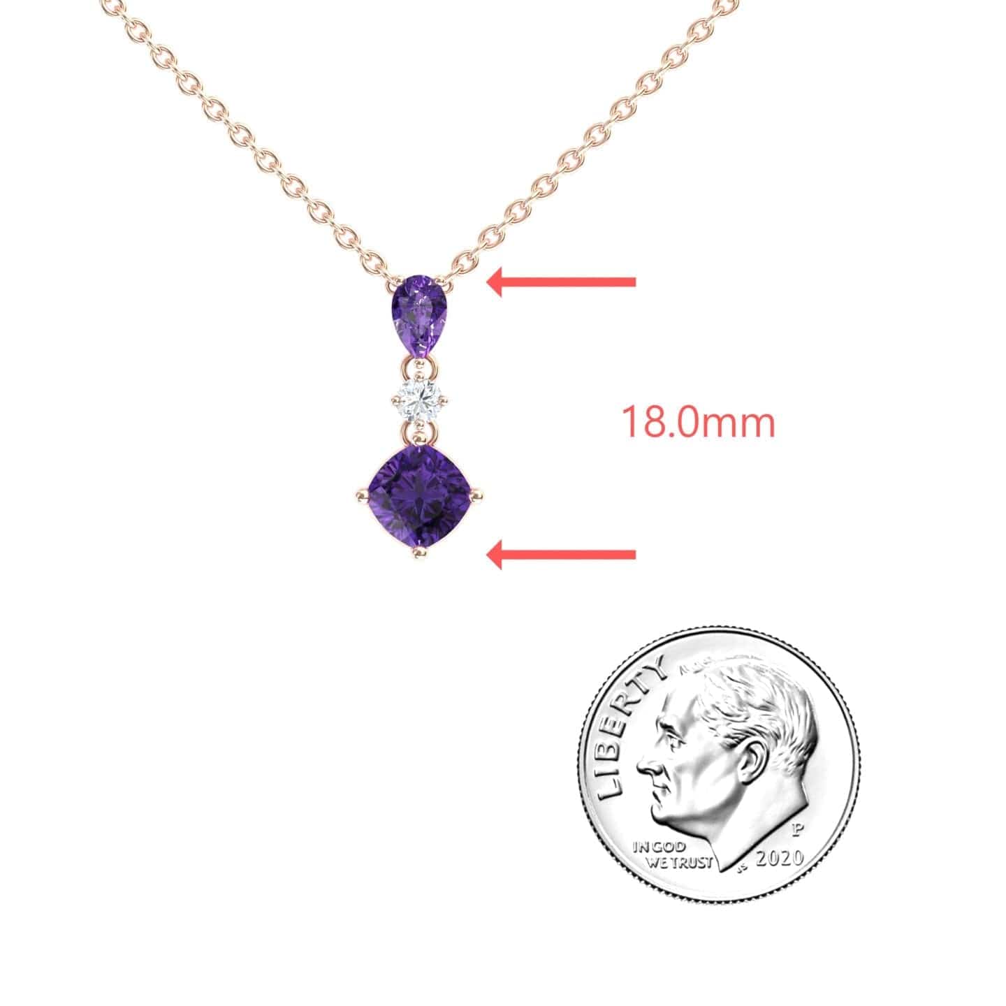 Amethyst & Diamond Three Stone Drop Necklace - Roshni