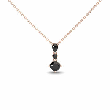 Black Diamond Three Stone Drop Necklace - Roshni