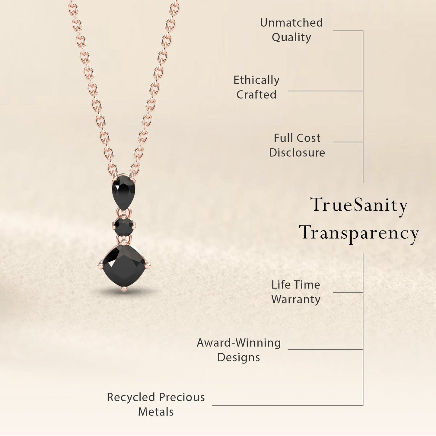 Black Diamond Three Stone Drop Necklace - Roshni