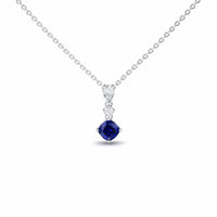 Lab Grown Blue Sapphire & Diamond Three Stone Drop Necklace - Roshni