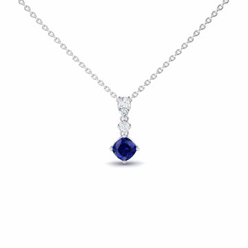 Roshni Lab Grown Blue Sapphire & Diamond Three Stone Drop Necklace