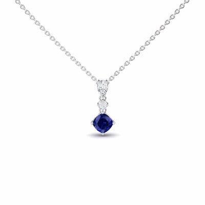 Roshni Lab Grown Blue Sapphire & Diamond Three Stone Drop Necklace