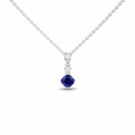 Roshni Lab Grown Blue Sapphire & Diamond Three Stone Drop Necklace
