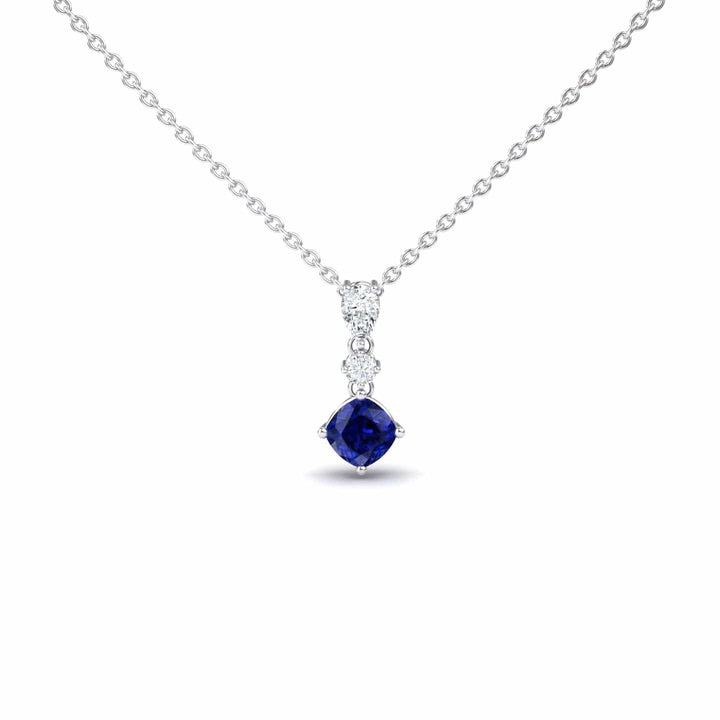 Roshni Lab Grown Blue Sapphire & Diamond Three Stone Drop Necklace