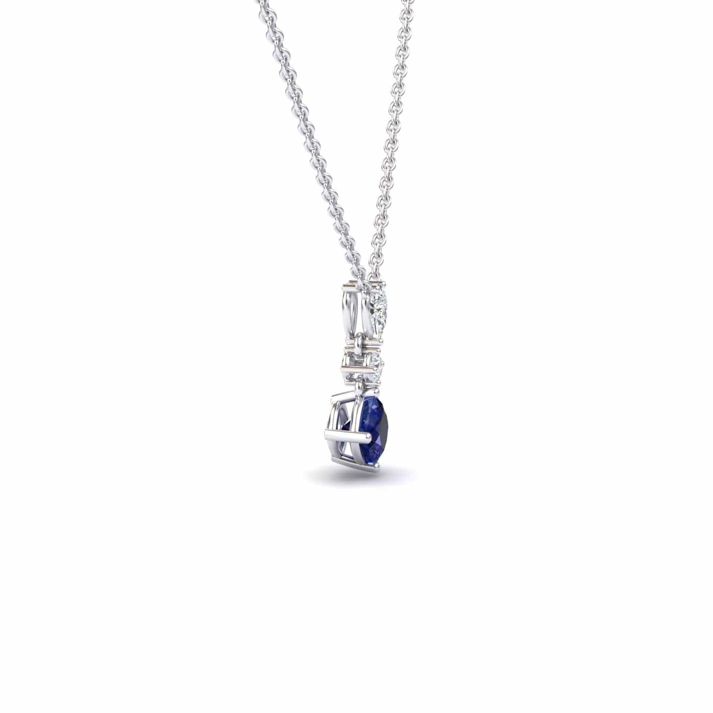 Lab Grown Blue Sapphire & Diamond Three Stone Drop Necklace - Roshni