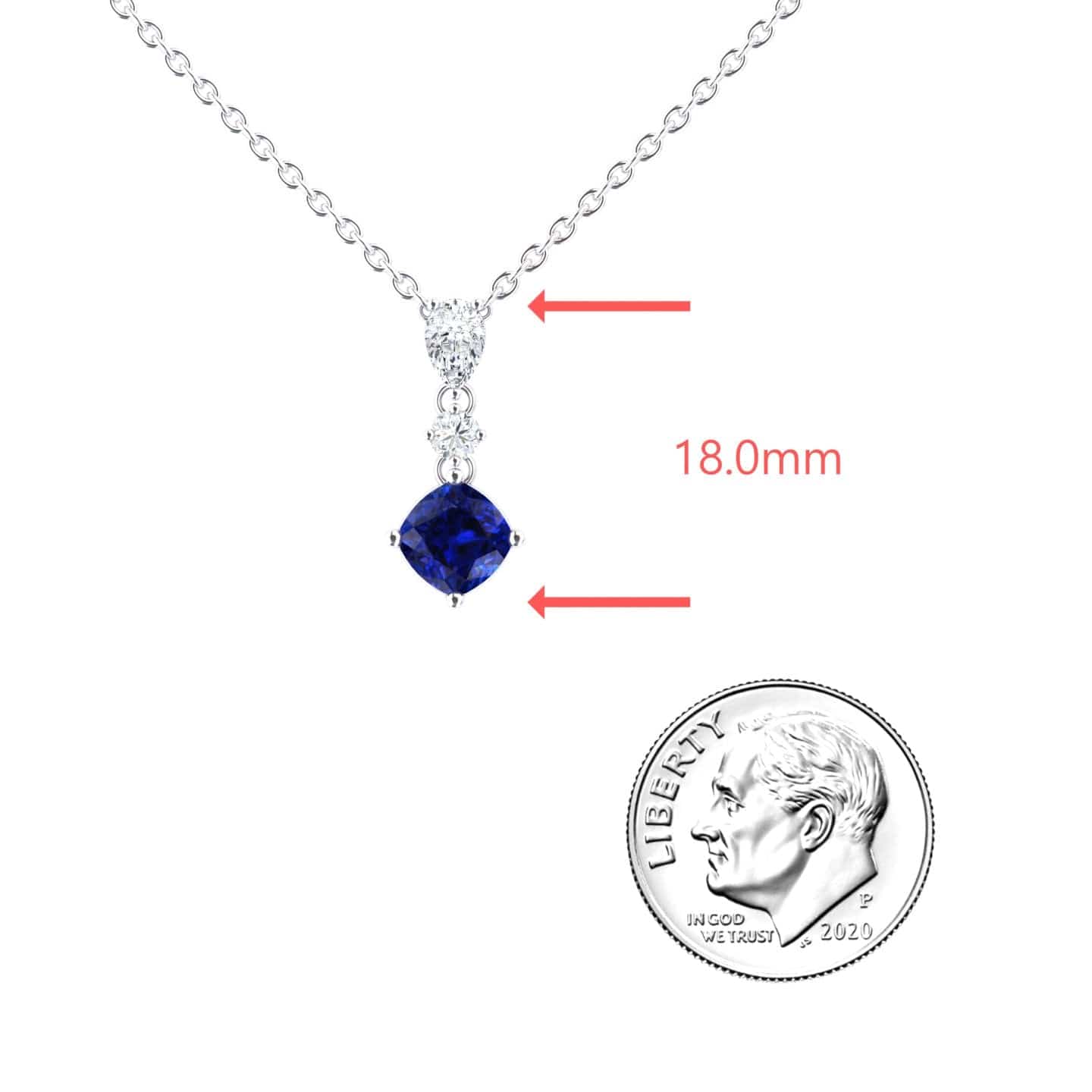 Lab Grown Blue Sapphire & Diamond Three Stone Drop Necklace - Roshni