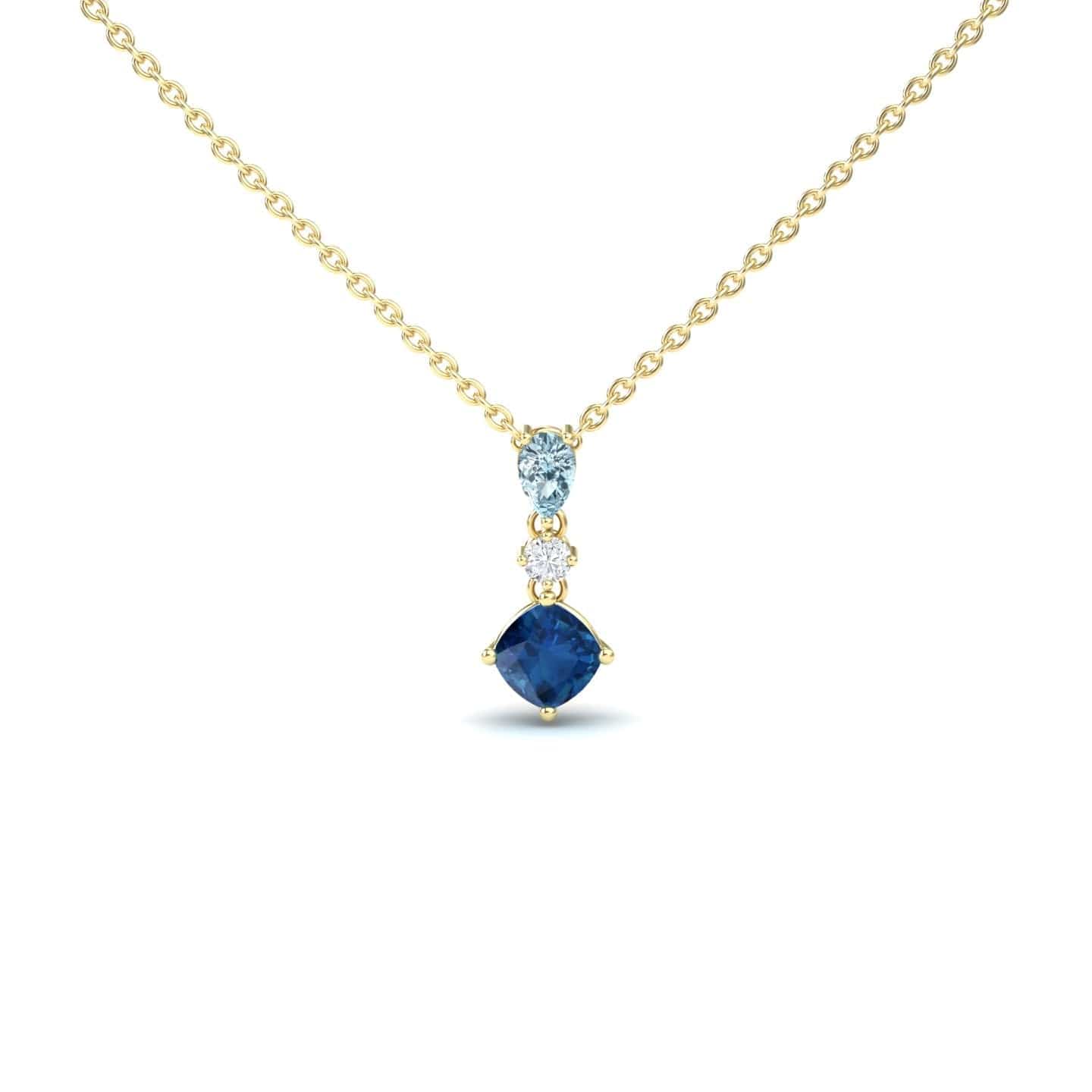 London Blue Topaz & Aquamarine Three Stone Drop Necklace - Roshni
