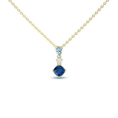 Roshni London Blue Topaz & Aquamarine Three Stone Drop Necklace