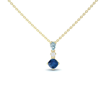 Roshni London Blue Topaz & Aquamarine Three Stone Drop Necklace