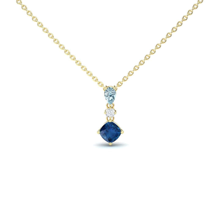 Roshni London Blue Topaz & Aquamarine Three Stone Drop Necklace