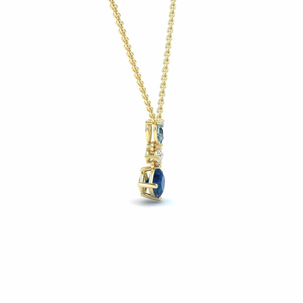 Roshni London Blue Topaz & Aquamarine Three Stone Drop Necklace