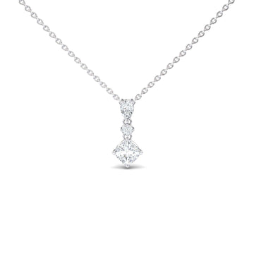 Lab Grown White Diamond Three Stone Drop Necklace - Roshni