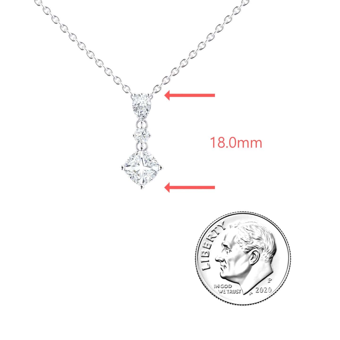 Lab Grown White Diamond Three Stone Drop Necklace - Roshni