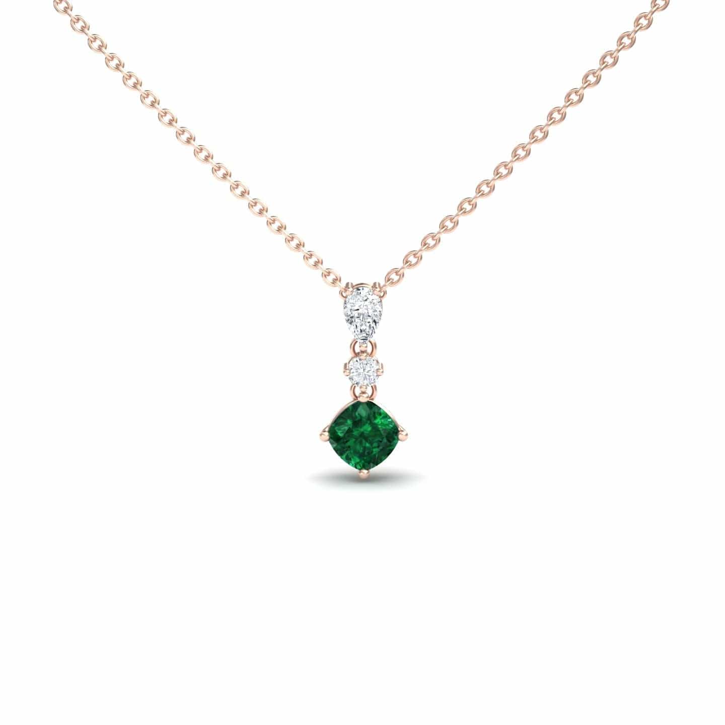 Lab Grown Emerald & Diamond Three Stone Drop Necklace - Roshni