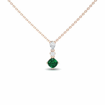 Lab Grown Emerald & Diamond Three Stone Drop Necklace - Roshni