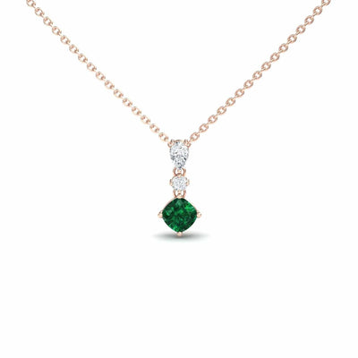 Roshni Lab Grown Emerald & Diamond Three Stone Drop Necklace