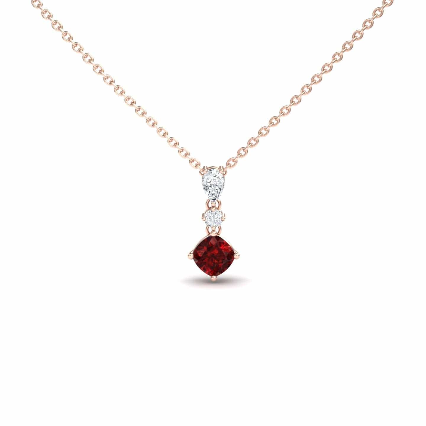 Roshni Lab Grown Ruby & Diamond Three Stone Drop Necklace
