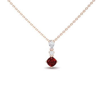 Lab Grown Ruby & Diamond Three Stone Drop Necklace - Roshni