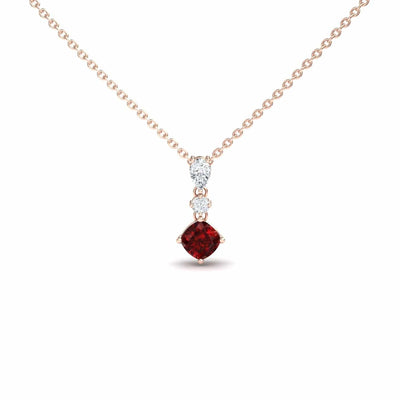 Roshni Lab Grown Ruby & Diamond Three Stone Drop Necklace