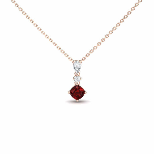Roshni Lab Grown Ruby & Diamond Three Stone Drop Necklace