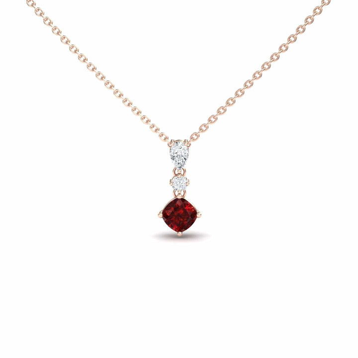 Roshni Lab Grown Ruby & Diamond Three Stone Drop Necklace