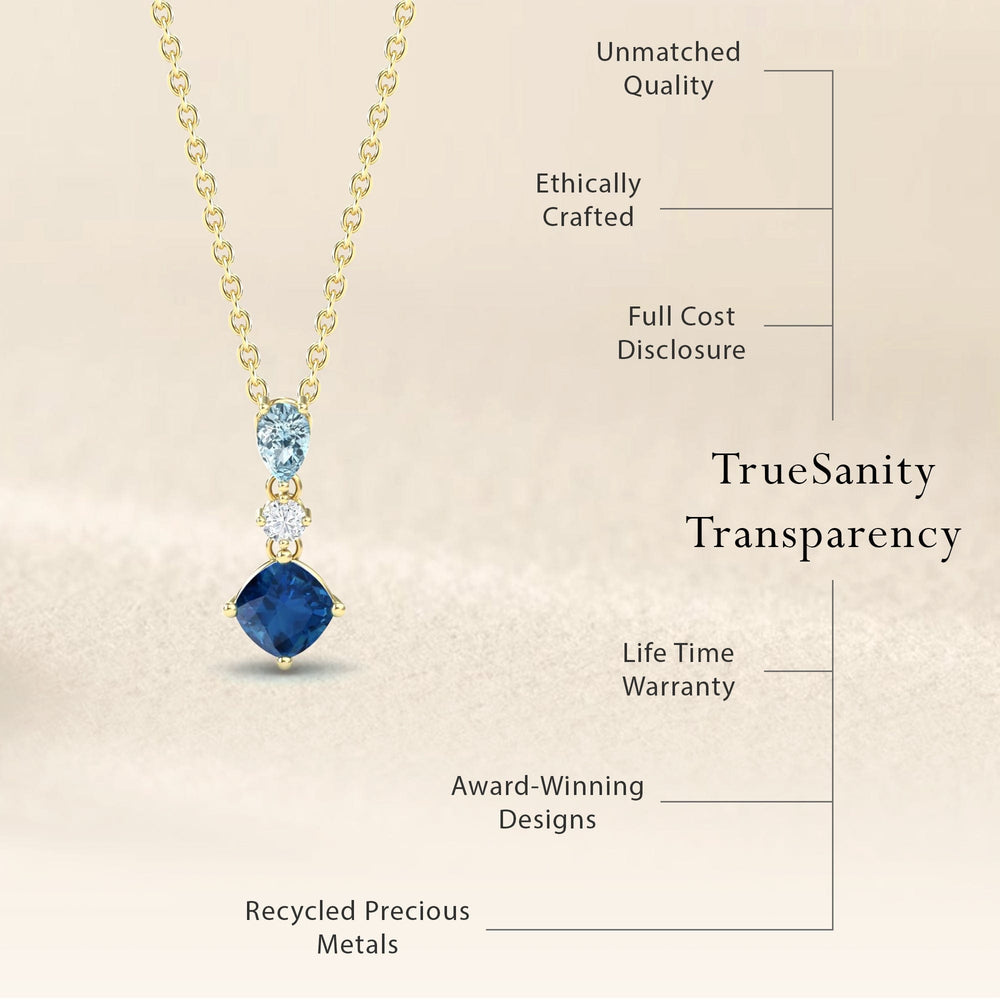 Roshni London Blue Topaz & Aquamarine Three Stone Drop Necklace