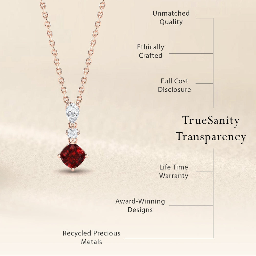 Roshni Lab Grown Ruby & Diamond Three Stone Drop Necklace