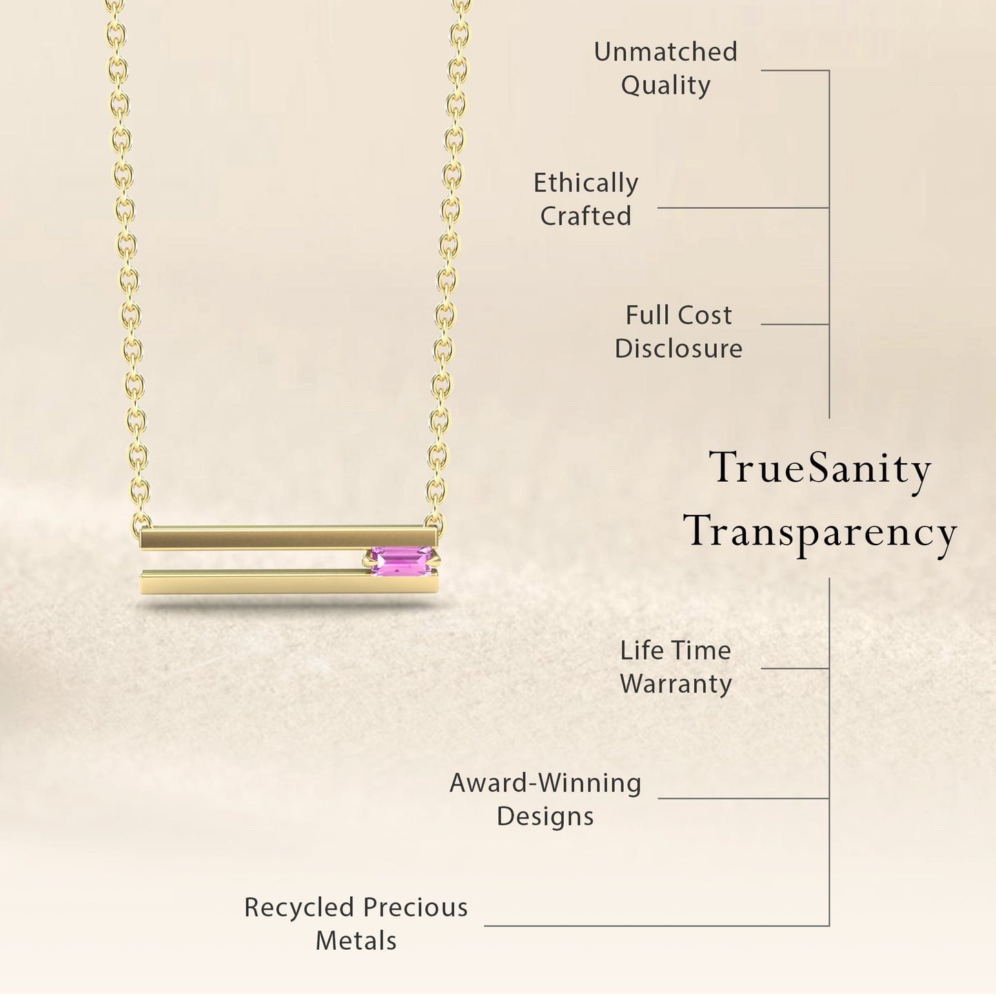 Pink Sapphire Bar Necklace - Cecilia