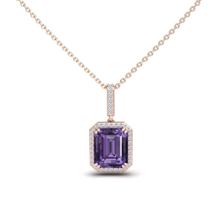 Amethyst & Diamond Halo Necklace - Sanya