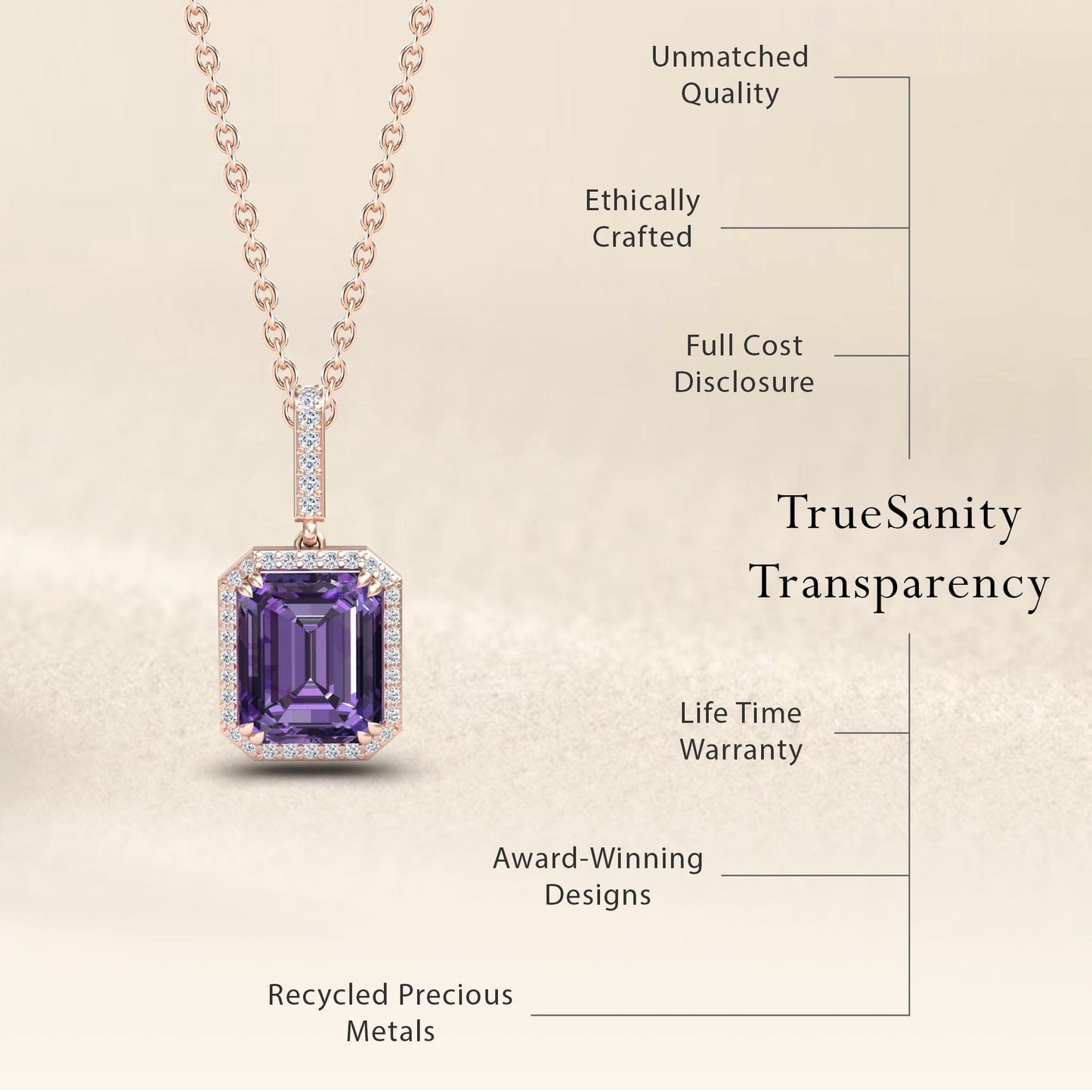 Amethyst & Diamond Halo Necklace - Sanya
