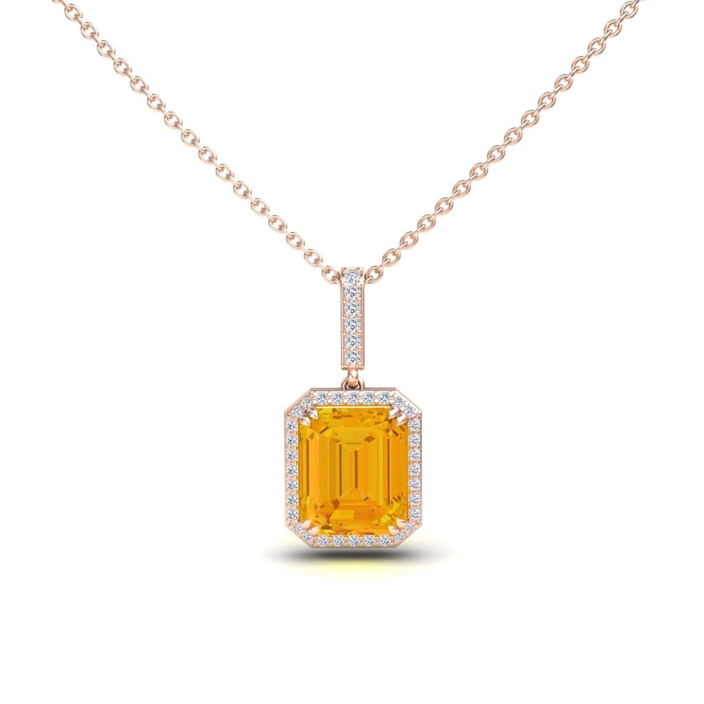 Citrine & Diamond Halo Necklace - Sanya