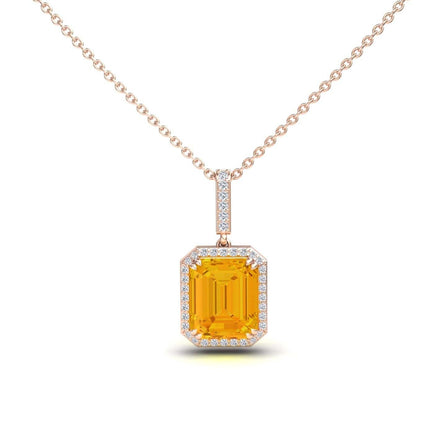 Citrine & Diamond Halo Necklace - Sanya
