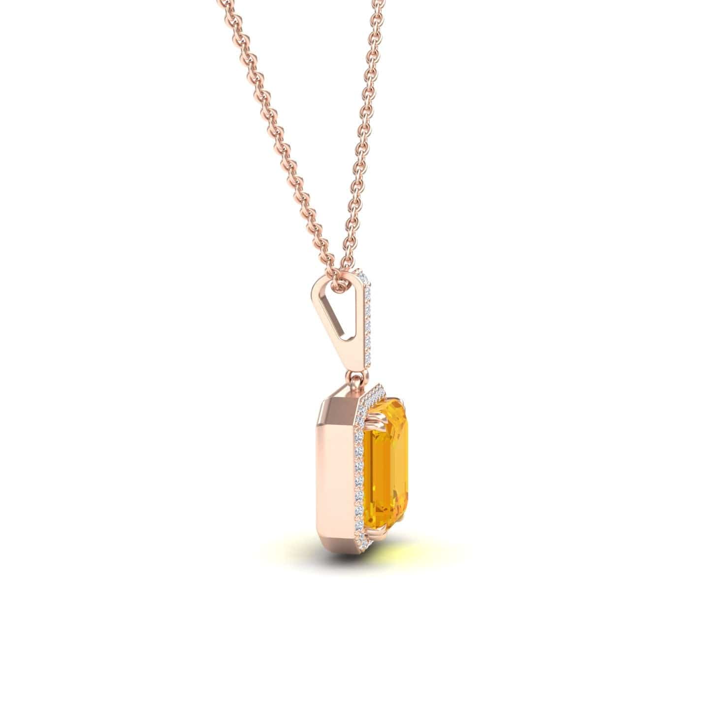 Citrine & Diamond Halo Necklace - Sanya