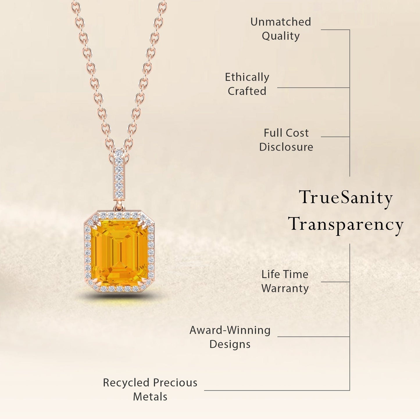 Citrine & Diamond Halo Necklace - Sanya