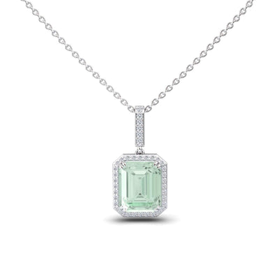 Green Amethyst & Diamond Halo Necklace