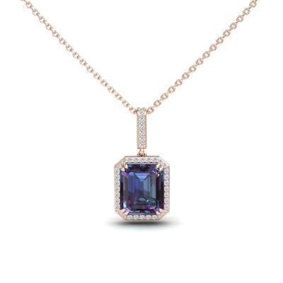Lab Grown Alexandrite & Diamond Halo Necklace