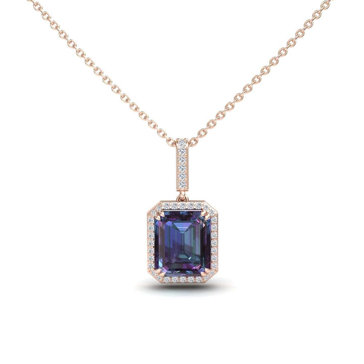 Lab Grown Alexandrite & Diamond Halo Necklace - Sanya
