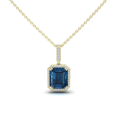 London Blue Topaz & Diamond Halo Necklace