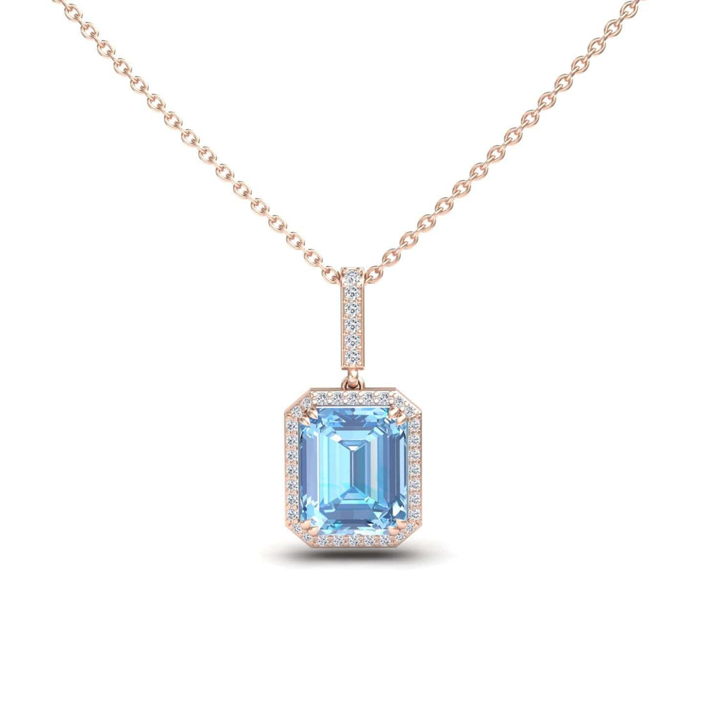 Swiss Blue Topaz & Diamond Halo Necklace - Sanya