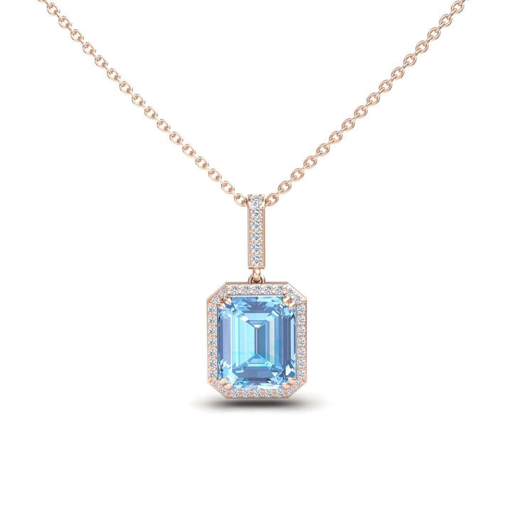 Swiss Blue Topaz & Diamond Halo Necklace - Sanya